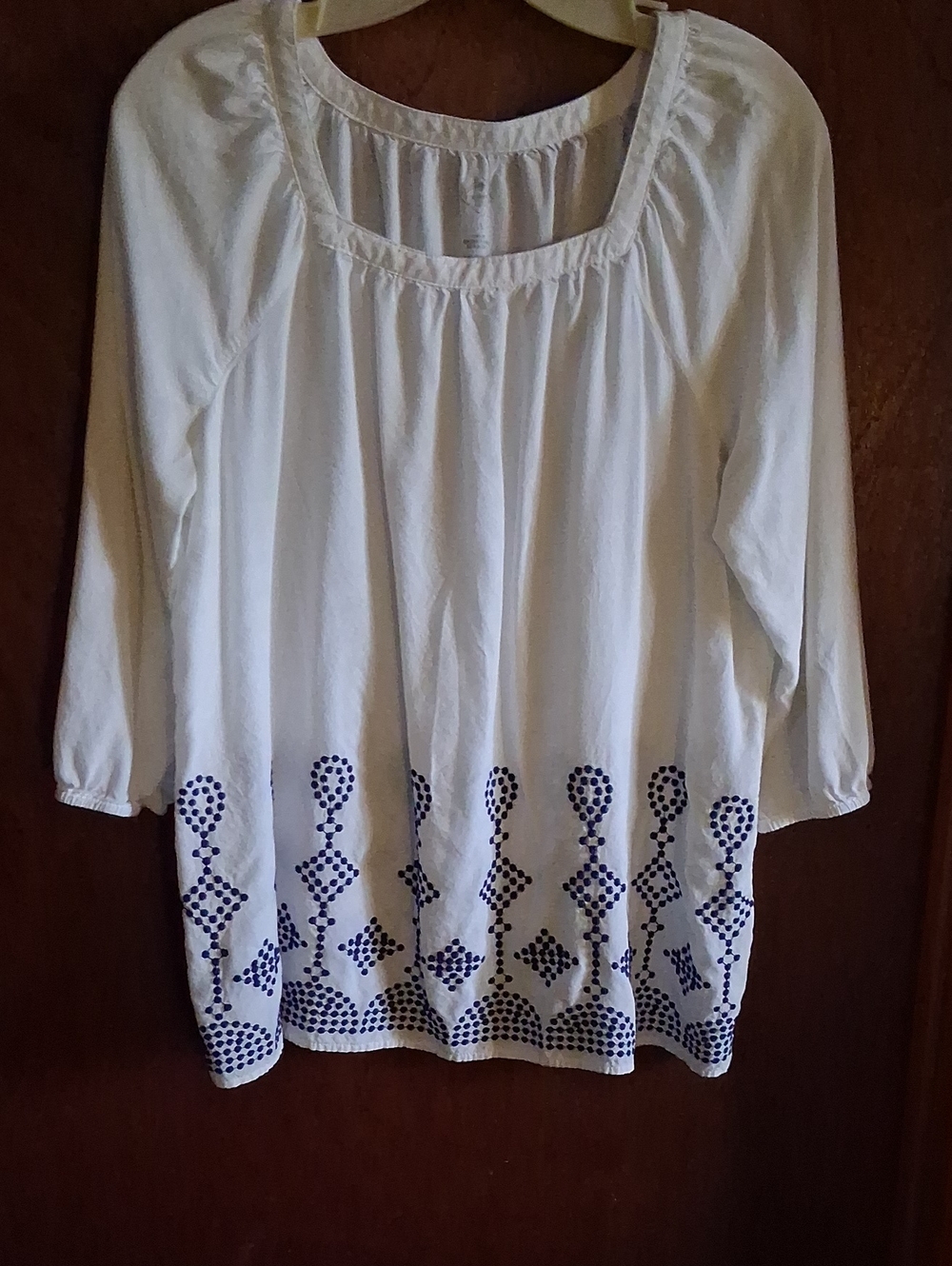 St. John's Bay White Tunic with Navy Dot Border Embroidery